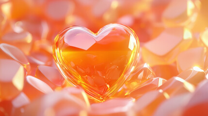 Poster - vibrant heart shaped object glows amidst sea of soft, translucent shapes, evoking warmth and affection