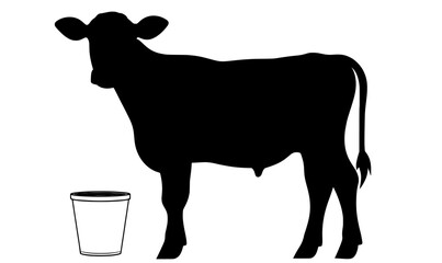 Wall Mural - Modern illustration of a cow: black silhouette isolated on a white background; cow graphic icon