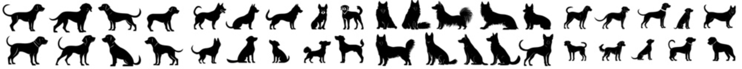 Wall Mural - Black dog silhouette on a white background, modern and standing, serves as an icon