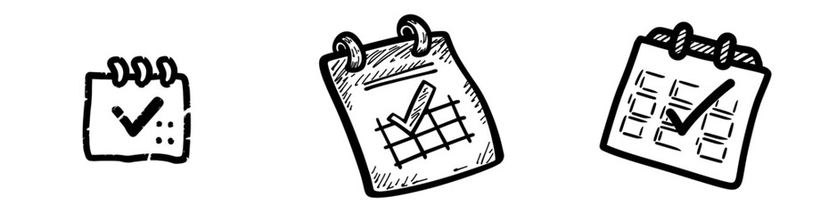 hand-drawn reminder and calendar icon with a check mark outline.