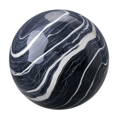 Wall Mural - Marble ball featuring a black and white marble pattern on a solid background for decorative purposes isolated on transparent background.