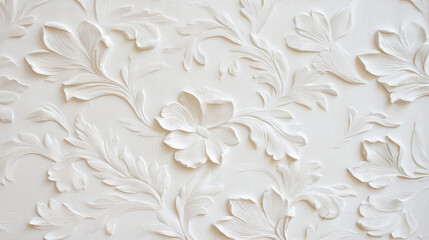 Fototapete - Elegant floral relief pattern on neutral background, adding texture and sophistication to any space