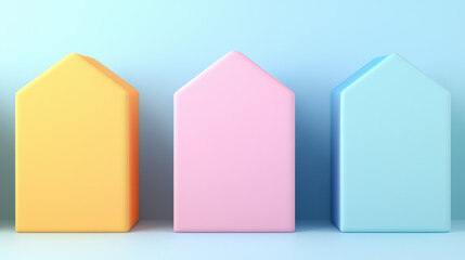 Leinwandbilder - Colorful geometric houses in pastel shades create playful atmosphere