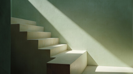 Poster - Soft green staircase with light casting shadows, creating serene atmosphere