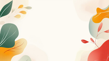 Leinwandbilder - Soft pastel wallpaper featuring abstract shapes and leaves in warm colors. Ideal for creating calming atmosphere