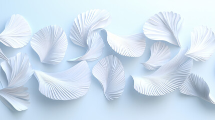 Leinwandbilder - Delicate white paper leaves create serene and elegant pattern on soft blue background, evoking sense of calm and creativity