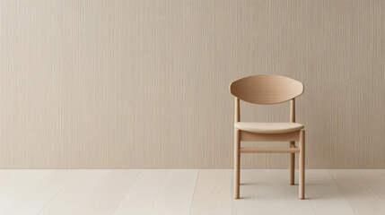 Aufkleber - Minimalist wooden chair against textured soft earth tone wall, creating serene atmosphere