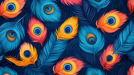 Wall Mural - vibrant peacock-inspired abstract pattern with symmetrical eye designs