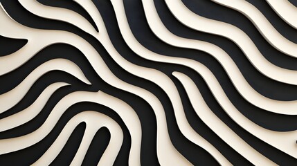 Wall Mural - sleek monochrome zebra stripe abstraction with flowing wavy lines for stylish modern aesthetic