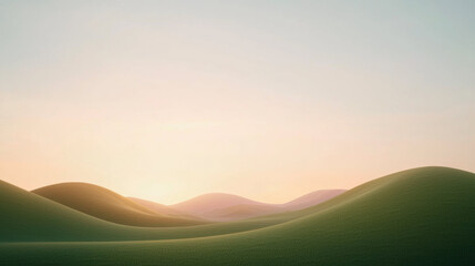 Wall Mural - Gentle rolling hills under soft pastel sky at sunset create serene landscape