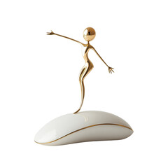 Aufkleber - A stylized golden figurine dances atop a minimalist white computer mouse against a plain white background.