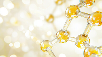 Poster - Molecular structure with yellow spheres and soft glow background, representing science and innovation