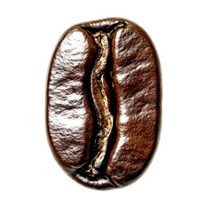 Close up of a single coffee bean resting on a dark black background isolated on transparent background.