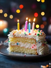 Sticker - Colorful Birthday Cake with Lit Candles