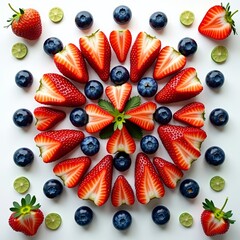 Canvas Print - Fresh and vibrant, a colorful arrangement of strawberries, blueberries, and lime