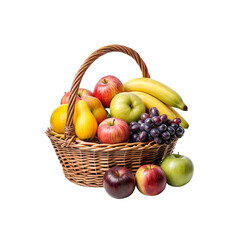 Wall Mural - Basket of Fresh Fruits: A vibrant assortment of ripe fruits, brimming with natural sweetness, are artfully arranged in a rustic woven basket, offering a visual feast of colors and textures.