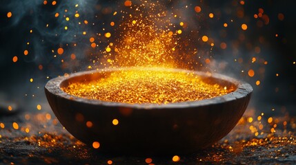 Canvas Print - Magical golden powder in a bowl