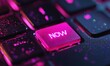 © Tanya - Close up of keyboard with vibrant pink now key, emphasizing urgency