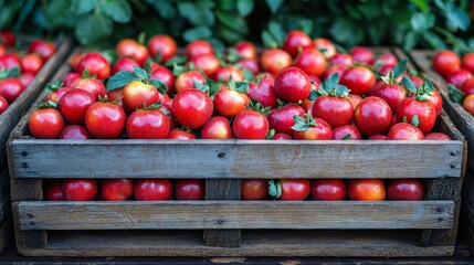 Canvas Print - Freshly harvested tomatoes in a wooden crate