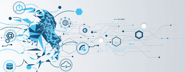 Poster - machine learning and artificial intelligence technology at work. Digital neural connections