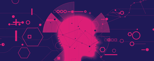 Poster - machine learning and artificial intelligence technology at work. Digital neural connections