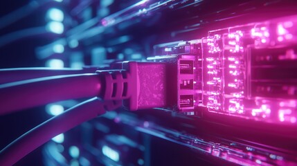 Aufkleber - Close-up view of a network cable linked to a firewall, with blinking LEDs indicating secure and encrypted data transmission technology.