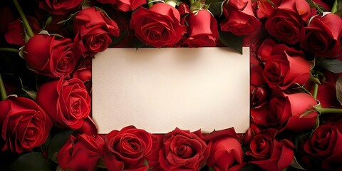 Wall Mural - red roses and card