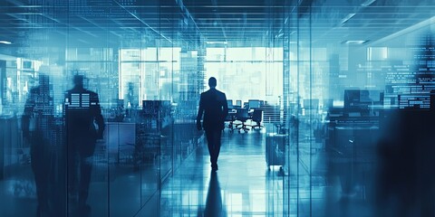 Aufkleber - Professionals in a modern office utilize sophisticated business software for financial management and strategic planning to improve decision-making.