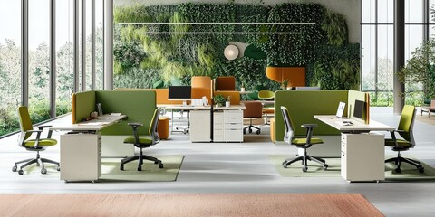 Poster - Creative open workspace with modular furniture, greenery, and tech-equipped zones designed to inspire innovation.