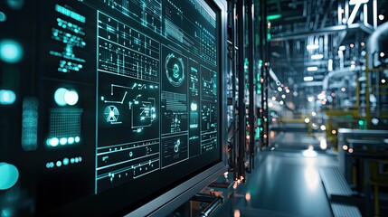 Fototapete - Close view of an industrial IoT control panel monitoring systems and equipment for improved efficiency through real-time data.