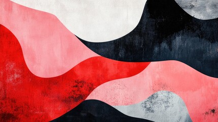 Fototapete - Dynamic abstract waves in coral pink marsala red and graphite black tones creating a vibrant textured background for creative projects