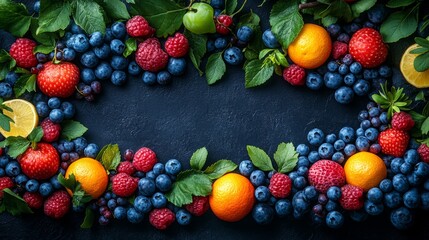 Wall Mural - Colorful fruits and berries arranged in a vibrant composition