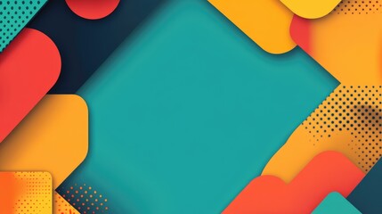 Fototapete - Colorful Geometric Shapes in Bright Orange Teal and Yellow on Dark Background for Dynamic Text Overlay and Modern Design Concepts