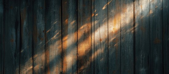 Poster - Warm sunlight beams illuminating a rustic wooden wall enhancing the cozy and inviting ambiance of the space.