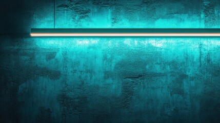 Aufkleber - Turquoise textured wall with neon light strip creating a modern ambient background suitable for creative designs and advertising purposes