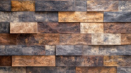 Poster - Textured Vertical Wall Featuring Varied Terracotta Brick Panels in Earthy Tones and Natural Finish for Architectural Design Background