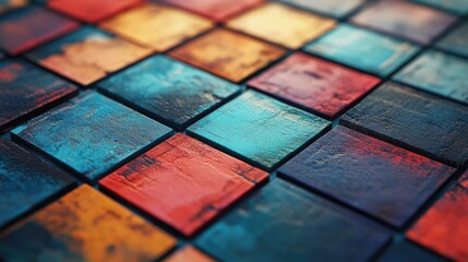 Aufkleber - Textured Colorful Mosaic Tiles with Vibrant Patterns for Interior Design and Art Backgrounds