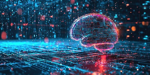 Poster - a futuristic ai system in a cyberpunk environment, featuring glowing neural networks, advanced data 