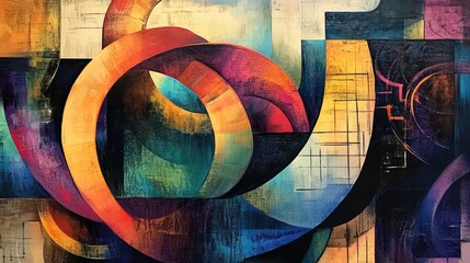 Fototapete - Colorful abstract artwork featuring dynamic swirling shapes and textures that create a captivating visual experience and evoke emotion.