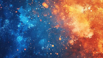 Fototapete - Vibrant abstract background featuring a dynamic interplay of blue and orange hues with textured splashes and vivid color gradients.
