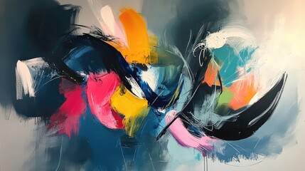 Poster - Dynamic abstract painting featuring bold colors and energetic brush strokes on a textured background