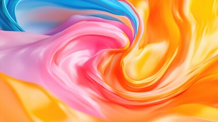 Poster - Vivid swirling fabric texture with smooth gradient colors of orange pink and blue creating an artistic abstract background design