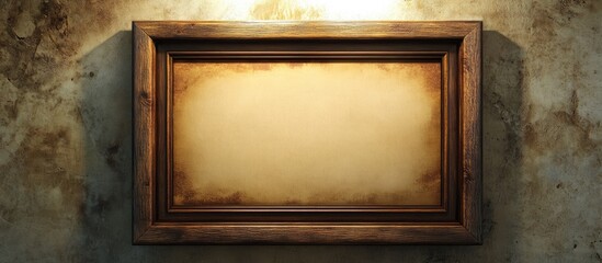 Aufkleber - Rustic wooden frame with a blank canvas illuminated against a textured background ideal for showcasing memories or artistic creations