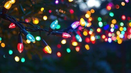 Leinwandbilder - Festive bokeh background with colorful twinkling lights illuminating a dark evening scene creating a warm and cheerful atmosphere