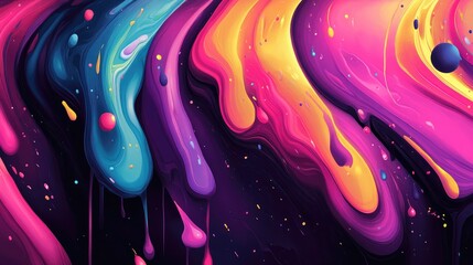 Poster - Abstract colorful liquid art with vibrant hues and dripping patterns on a dark background ideal for modern design concepts.