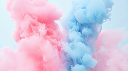 Aufkleber - Vibrant abstract composition of swirling pink and blue smoke against a soft background creating a mystical and dreamlike atmosphere