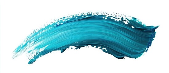 Fototapete - Vibrant teal and turquoise oil paint brushstroke texture on white background ideal for creative design and artistic projects with ample empty space for text