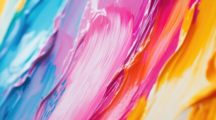 Poster - Colorful abstract canvas art featuring dynamic brush strokes in bright hues of pink, blue, and yellow creating a vivid visual experience