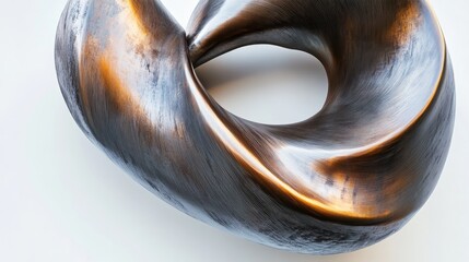 Aufkleber - Twisted Metallic Sculpture on White Background with Warm Highlights and Artistic Appeal