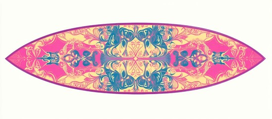 Leinwandbilder - Vibrant pink and blue lace pattern surfboard on a light background with a blank space for text ideal for creative designs.